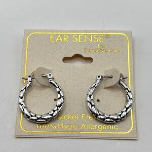 Ear Sense Textured Silver Hoop Earrings • Nickel Free Hypoallergenic • New